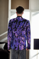 Luxurious Blue-Pink Shimmer Velvet Blazer with Sequin Work Design, Notched Lapel & Full Sleeves - Perfect for Elegant & Glamorous Events