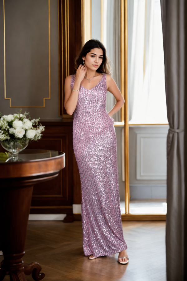 Blush Pink Sequin Allure Gown Elegant and Sparkling Party Wear