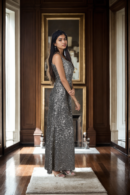 Dazzling Silver Mesh Sequin Gown with High Slit - Perfect for New Year Parties & Glamorous Events