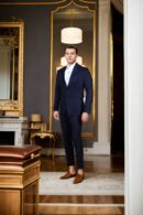 Ink Blue Suit in Suiting Fabric with Double Pocket and Bow Tie - Perfect for Weddings & Formal Events