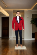 Maroon Neoprene Blazer with Black Sequin Embroidered Lapel - Perfect for Weddings & Formal Events