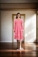 Pink Chiffon Floral Printed A-Line Maxi Dress with Square Neck & Puff Sleeves - Elegant Summer Wear