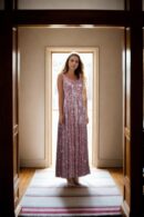 Pink Net Western Gown with Sequin, Beads & Mirror Work, Spaghetti Straps, Sleeveless, Round Neck & Princess Cut Design