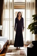 Dark Purple Velvet Western Dress with Pleated Details, V-Neck, Full Sleeves, and Long Length - Elegant Evening Dress
