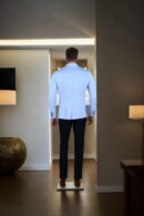 Sky Blue Solid Cotton-Polyester Slim-Fit Casual Blazer - Notched Lapel, Single-Breasted with Single-Button Closure