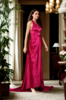 Sizzling Pink Satin Glamour Gown - Elegant Evening Wear for Special Occasions