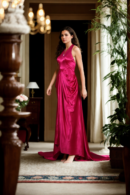 Sizzling Pink Satin Glamour Gown - Elegant Evening Wear for Special Occasions