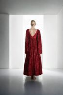 Long Flared V-Neckline Gown with Shoulder Cape & Back Zip Opening - Elegant Evening Wear