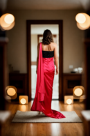 Pink and Black Draped Gown with Velvet Sequin Embellishments - Perfect for Luxe Parties & Evening Galas