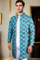 Navy Blue Multicolor Digital Print Jacket - Bold & Stylish Outerwear for Men
