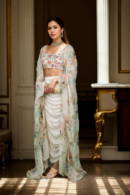 Charming Light Yellow & White Floral Print Gown with Embroidered Jacket - Perfect for Daytime Celebrations