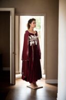 Luxurious Full-Length Velvet Gown with Zari Work Patches, Bead Work Lace & Sweetheart Neckline - Perfect for Elegant Evening Events