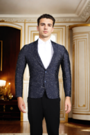 Mens Solid Navy Blue Slim-Fit Pique Fabric Blazer with Notch Lapel & Flat Knit - Timeless Elegance