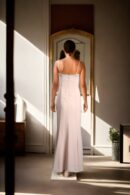 Cream Crepecare Sleeveless Maxi Dress with Shoulder Straps and Zip Closure - Elegant Evening Wear