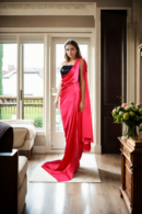 Pink and Black Draped Gown with Velvet Sequin Embellishments - Perfect for Luxe Parties & Evening Galas