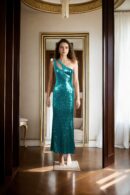 Verdant Elegance One-Shoulder Stunner - Sophisticated Evening Gown