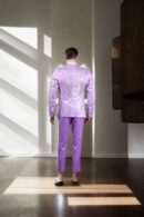 Light Purple Net Suit with Beads & Sequin Work - Silk Satin Peak Lapel Collar, Full Sleeves & A-Line Pants