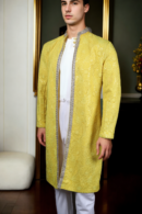 Yellow Cotton Chikankari Jacket - Intricate Hand-Embroidered Design for Elegant Style