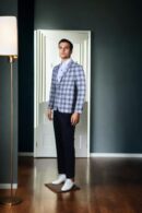 Grey Wool-Blend Checkered Blazer for Men ? Notched Lapel, Single-Breasted with Button-Up Closure & Two Pockets