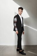 Elegant Black Suiting Fabric Suit with Silver and Brown Sequins Work - Perfect for Weddings & Formal Events