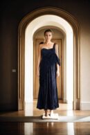 Black Net Dress with Sequin Detailing and Lycra Pleated Design - Glamorous Evening Wear