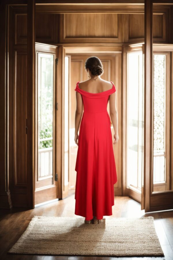 High-Low Off-Shoulder Skater Dress - Chic & Elegant Evening Wear - Image 3