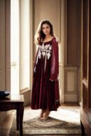 Luxurious Full-Length Velvet Gown with Zari Work Patches, Bead Work Lace & Sweetheart Neckline - Perfect for Elegant Evening Events