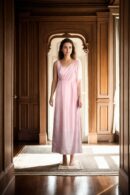 Stylish Baby Pink Silk Western Dress with Front Drape Design, Sleeveless Silhouette, Round Neckline & Princess-Cut Detailing