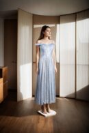 Silver Solid Shimmer Crushed Tissue Off-Shoulder A-Line Gown - Elegant Evening Wear
