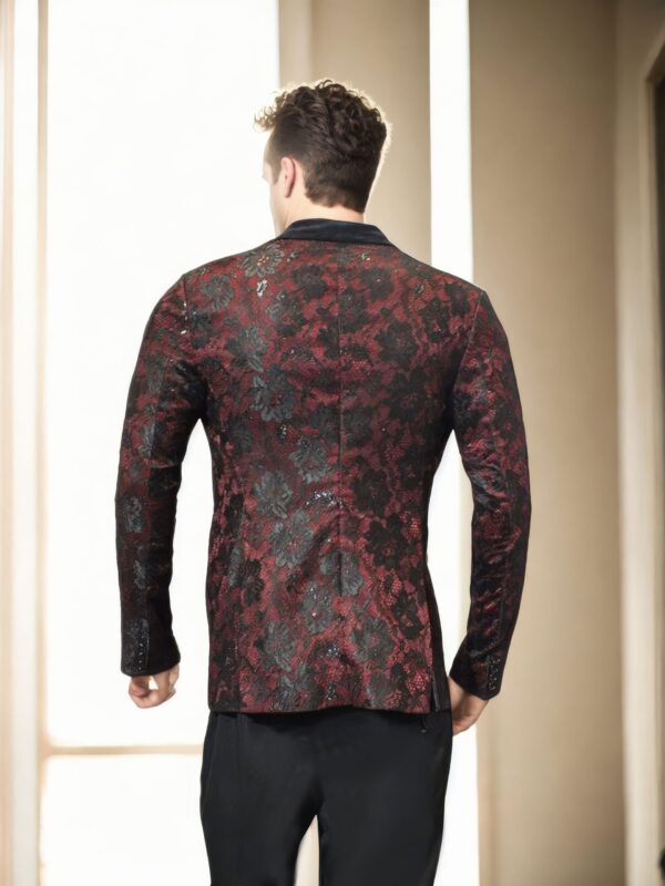 Maroon Blazer with Black Flower Net Overlay - Perfect for Weddings & Formal Events - Image 3