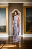 Elegant Light Pink Net Sequin Work Readymade Drape Saree with Padded Blouse - Perfect for Weddings & Glamorous Occasions