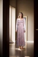 Baby Pink Bodycon Dress with Feather, Sequin, and Bead Details, Square Neckline & Full Sleeves - Elegant Evening Wear