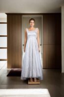 White Net Gown with Beads, Sequins & Square Neckline - Perfect for Elegant Occasions
