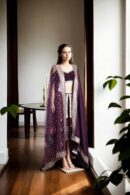 Elegant Wine Velvet Dhoti Skirt Set with Off-Shoulder Blouse & Dual Dupattas - Perfect for Weddings & Glamorous Events