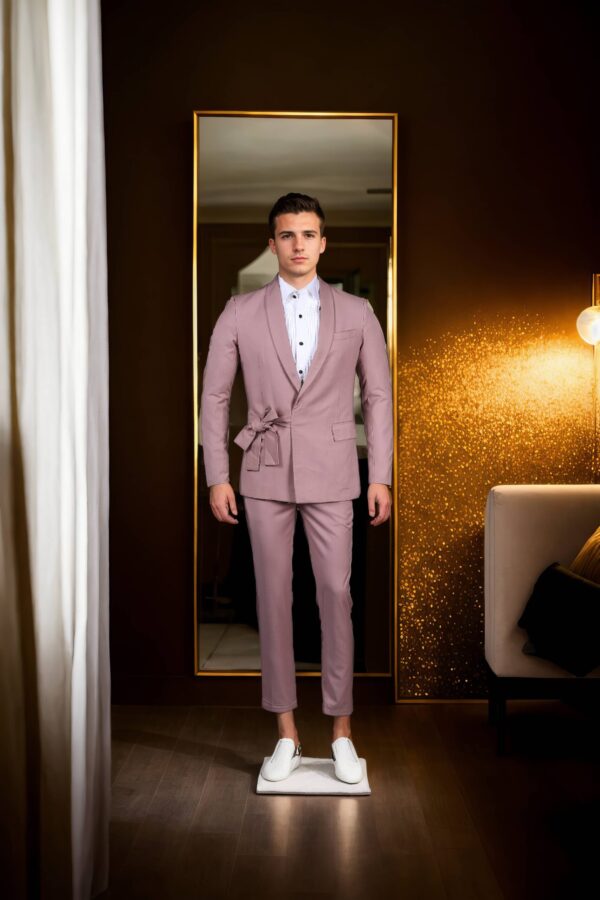 Elegant Pastel Pink Crepe Suit - Perfect for Weddings & Formal Events