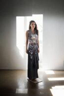 Grey Shimmer Net Dhoti Drape Ready-to-Wear Saree with Corset Belt - Modern Party Wear