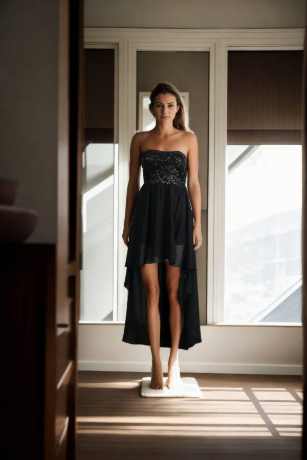 Strapless High-Low Gown with Sequin Detailing and Sweetheart Neckline - Elegant Evening Wear - Image 4