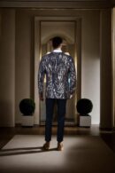 Men's Black Polyester Blazer with Colorful Sequins Suit Coat - Full Sleeves for Parties & Events