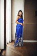 Luxurious Cobalt Blue Strapless Belted Gown with Machine Embroidery, Beads, and Side Zip Opening - Perfect for Formal & Evening Events