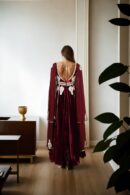 Luxurious Full-Length Velvet Gown with Zari Work Patches, Bead Work Lace & Sweetheart Neckline - Perfect for Elegant Evening Events