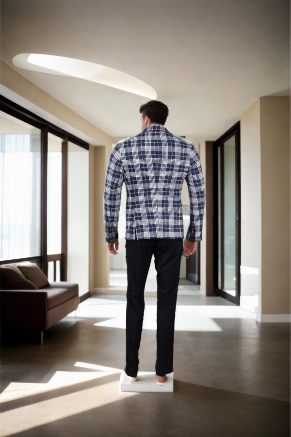 Insignia Blue Checkered Blazer for Men in Polyester-Viscose Blend, Notched Lapel, Single-Breasted Design, Button-Up Closure, and Two Pockets - Image 3