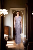 Elegant Light Pink Net Sequin Work Readymade Drape Saree with Padded Blouse - Perfect for Weddings & Glamorous Occasions