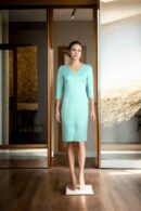 Pista Green Straight Fit Dress with Back Opening and Midi Sleeves - Elegant Casual Wear