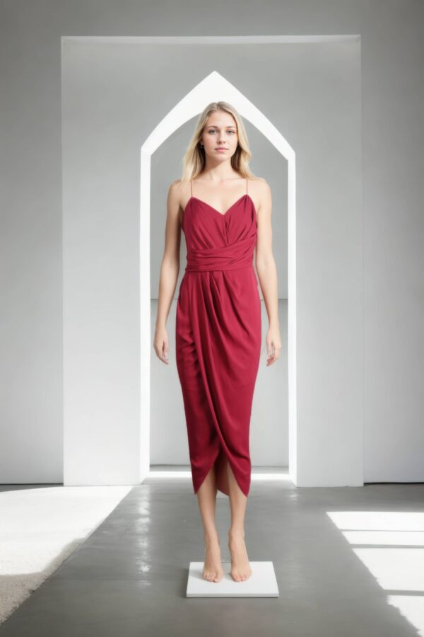 Magenta Strap Gown with Dhoti-Style Drape & Back Opening - Elegant Evening Wear