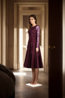 Wine Gown with Net and Sequin Embellishments - Glamorous Evening Wear for Special Occasions
