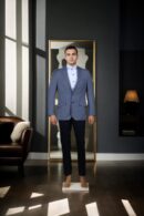Grey Solid Cotton Slim-Fit Casual Blazer - Notched Lapel, Single-Breasted with Single-Button Closure