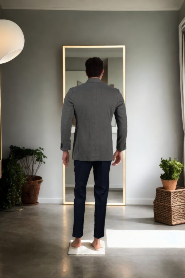Double-Breasted Military Green Melange Blazer with Lapel Collar - Perfect for Weddings & Formal Events - Image 3