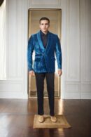 Luxurious Peacock Blue Velvet Blazer with Shawl Collar & Tailored Fit - Perfect for Formal & Evening Occasions