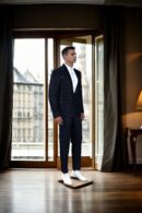 Black Mink Fabric 2-Piece Suit with Satin Shawl Collar - Luxury Formal Wear for Weddings & Special Events