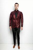 Maroon Sequin Coat Suit with Black Pants - Perfect for Weddings & Glamorous Events